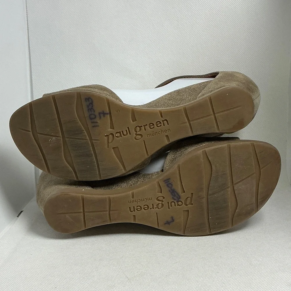 Paul Green Munich Taupe Suede Wedge Sandals Comfort Ankle Strap 7